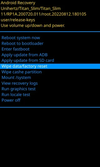 Unihertz Titan Slim→Android Recovery→Wipe data/Factory reset
