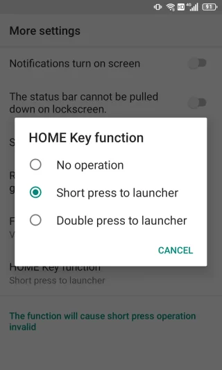 Unihertz Titan Slim→設定→スマートアシスト→更なる設定→HOMEキー機能
