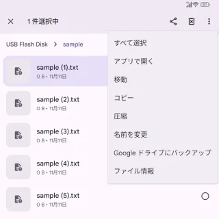 Unihertz Titan 2→Files by Google→USB Flash Disk→ファイル選択→メニュー