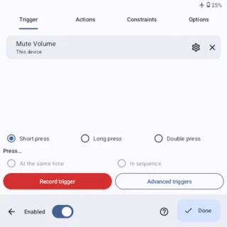 Zinwa Q25 Pro→Key Mapperアプリ→Trigger→Mute Volume