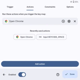 Zinwa Q25 Pro→Key Mapperアプリ→New key map→Actions→Launch app→Open Chrome