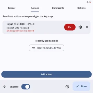 Zinwa Q25 Pro→Key Mapperアプリ→New key map→Actions→Input KEYCODE_SPACE