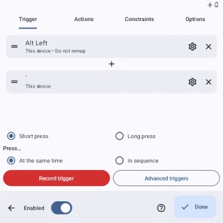 Zinwa Q25 Pro→Key Mapperアプリ→New key map→trigger→alt＋＄キー