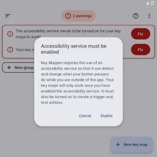 Zinwa Q25 Pro→Key Mapperアプリ→Warning→accessibility