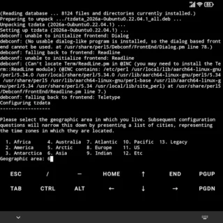 Androidアプリ→Andronix→Termux Execution→コマンド→Geograhic area
