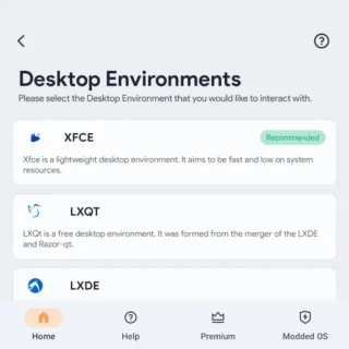 Androidアプリ→Andronix→GUI Selection→Desktop Environment