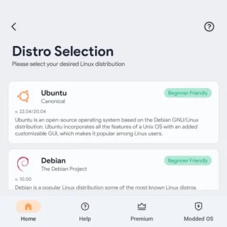Androidアプリ→Andronix→Distro Selection