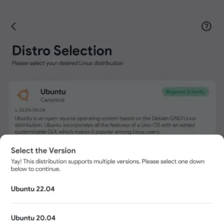 Androidアプリ→Andronix→Distro Selection→Ubuntu
